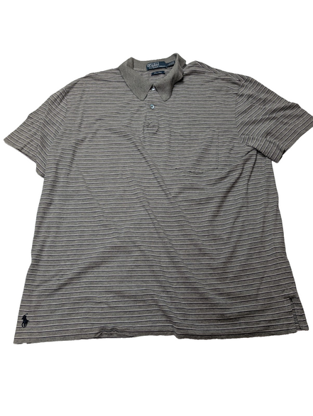 Polo manches courtes Polo Ralph Lauren L gris rayures Pima Lisle logo bas