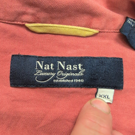 Chemise Hawaïenne Nat Nast XXL 100% Soie Rouge Grise Manches courtes