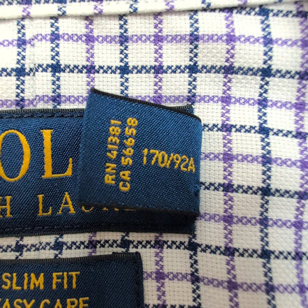 Chemise Ralph Lauren M L Violet Carreaux Oxford Slim Fit Shirt Col Classique