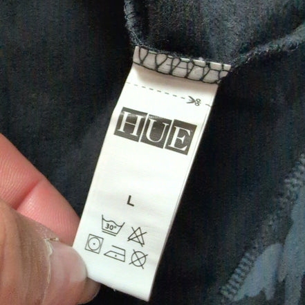 Robe HUE L Noire Motif Gris Manches Longues Douce Neuve Étiquette
