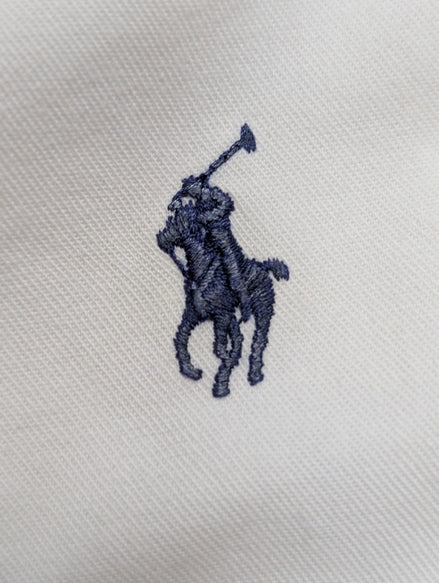 Chemise Ralph Lauren Blanche Logo Bleu Marine M. Longues Taille L (Coupe large)