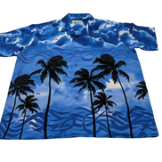 Chemise hawaïenne Ocean current bleue palmiers nuages  taille M #705h