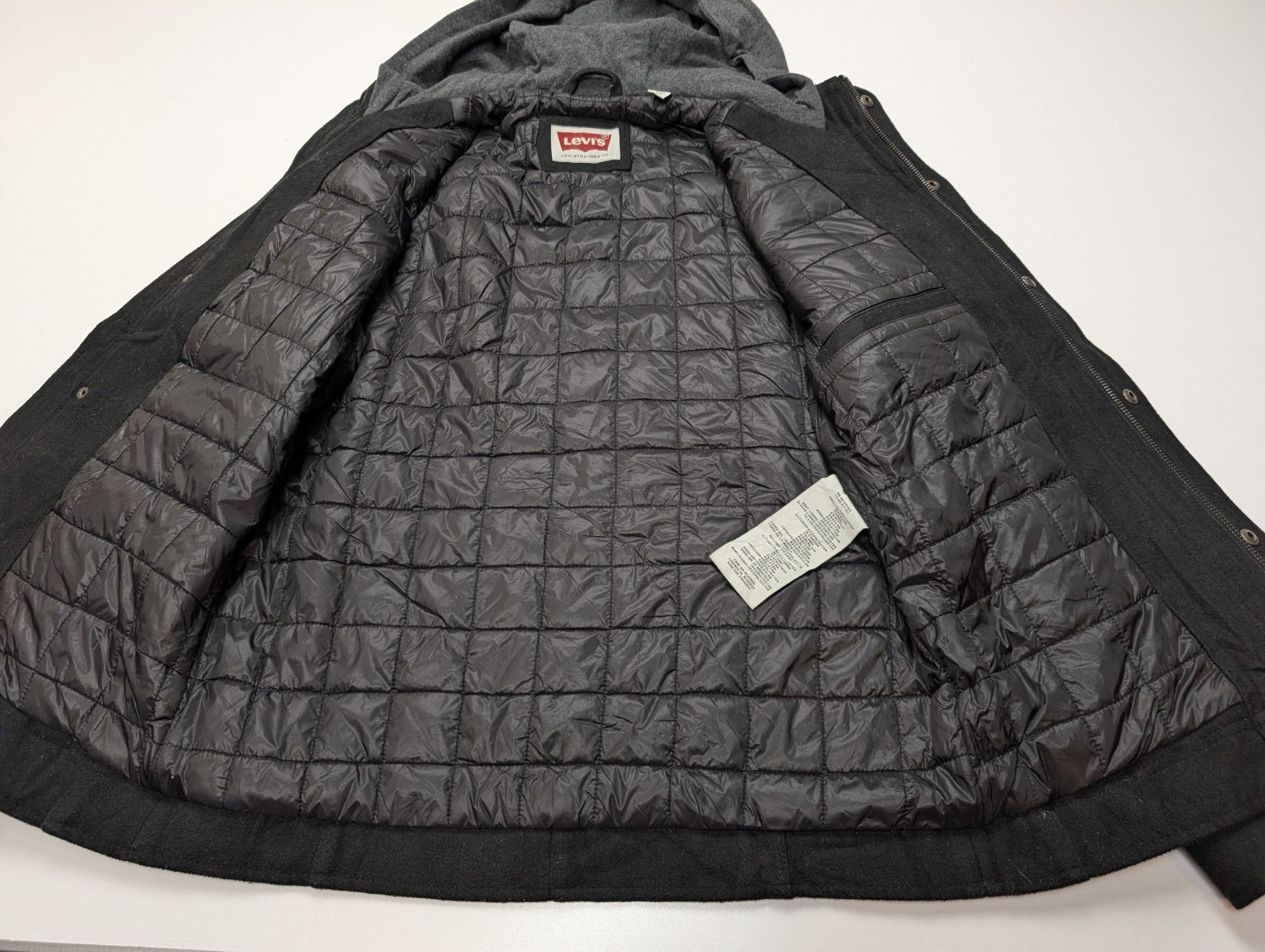 Blouson Veste Levis Homme S Laine Épaisse Matelassée Capuche Noire 4 Poches