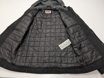 Blouson Veste Levis Homme S Laine Épaisse Matelassée Capuche Noire 4 Poches