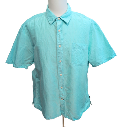 Chemise Nautica 2XL 3XL Turquoise Ramie (Lin) Coton Manches courtes Logo Brodé