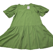Robe MONKI T.XL Babydoll Verte Coton Manches Bouffantes Neuve Étiquette