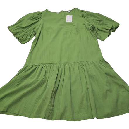 Robe MONKI T.XL Babydoll Verte Coton Manches Bouffantes Neuve Étiquette