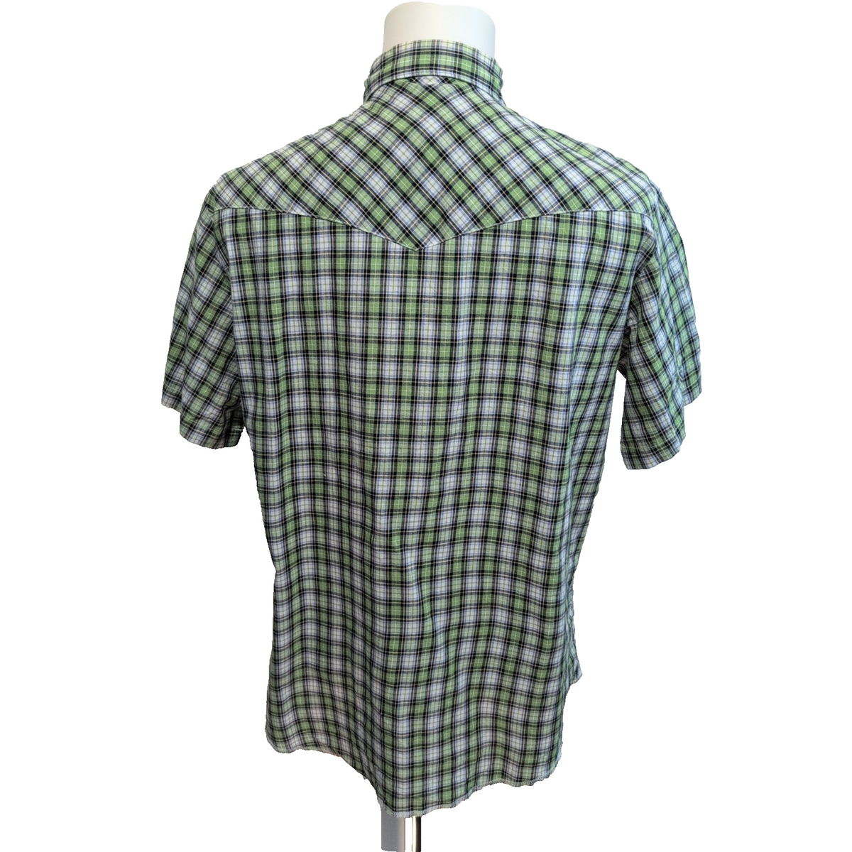 Chemise Wrangler Western L Vert Carreaux Pression Manches Courtes