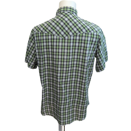Chemise Wrangler Western L Vert Carreaux Pression Manches Courtes