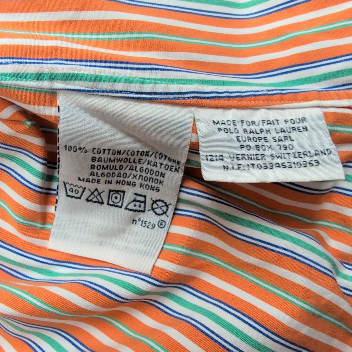 Chemise Ralph Lauren XL Rayures Orange Bleu Vert Logo Bleu Coton