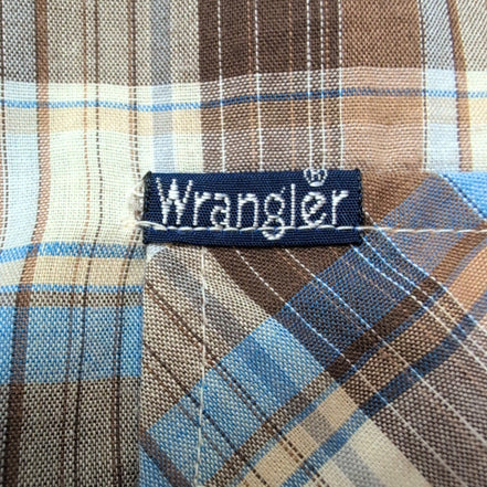 Chemise Wrangler Western Carreaux Marron Bleu 2 Poches Rabat Boutons Nacrés T.S