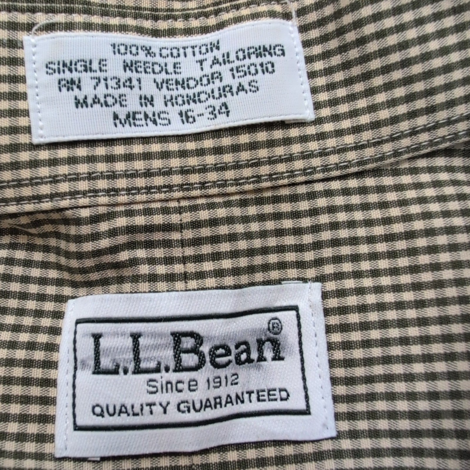 Chemise LL Bean kaki micro carreaux 100% coton 1 poche L