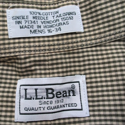 Chemise LL Bean kaki micro carreaux 100% coton 1 poche L