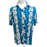 Chemise Hawaïenne Island Stuff Rayonne Bleu Fleurs Tropicales Taille L