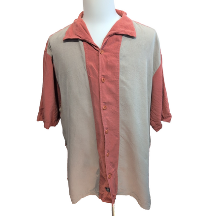 Chemise Hawaïenne Nat Nast XXL 100% Soie Rouge Grise Manches courtes