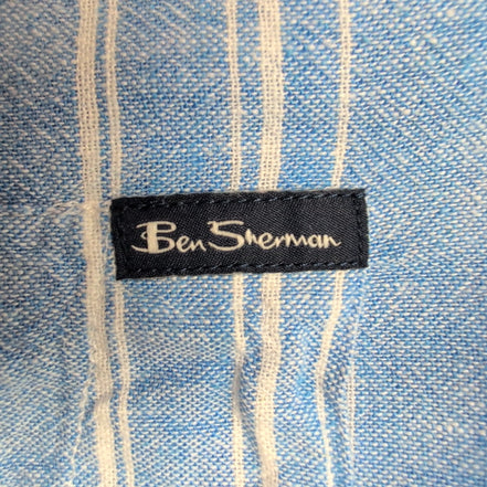 Chemise Ben Sherman M Ajustée Lin Rayonne Bleu Rayures Manches Courtes