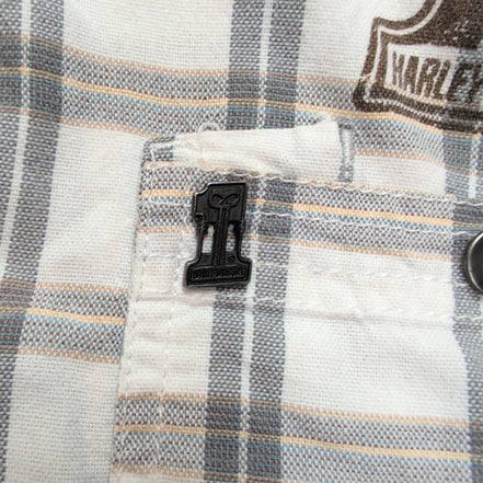 Chemise Harley Davidson L Carreaux Gris Blanc Tête de Mort manches courtes