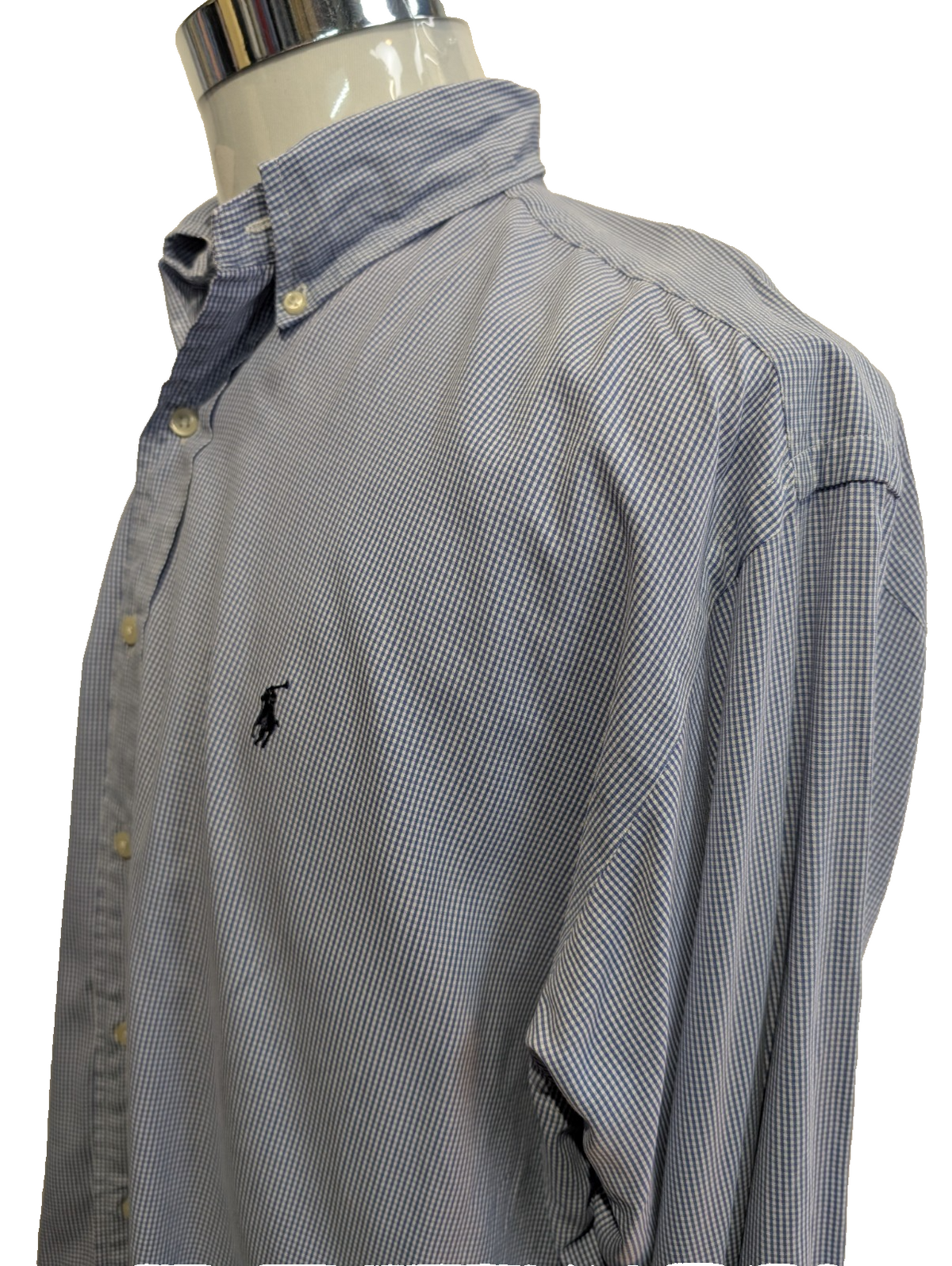 Chemise Polo Ralph Lauren Shirt Blake L XL Vichy Bleu Logo Noir Button Down