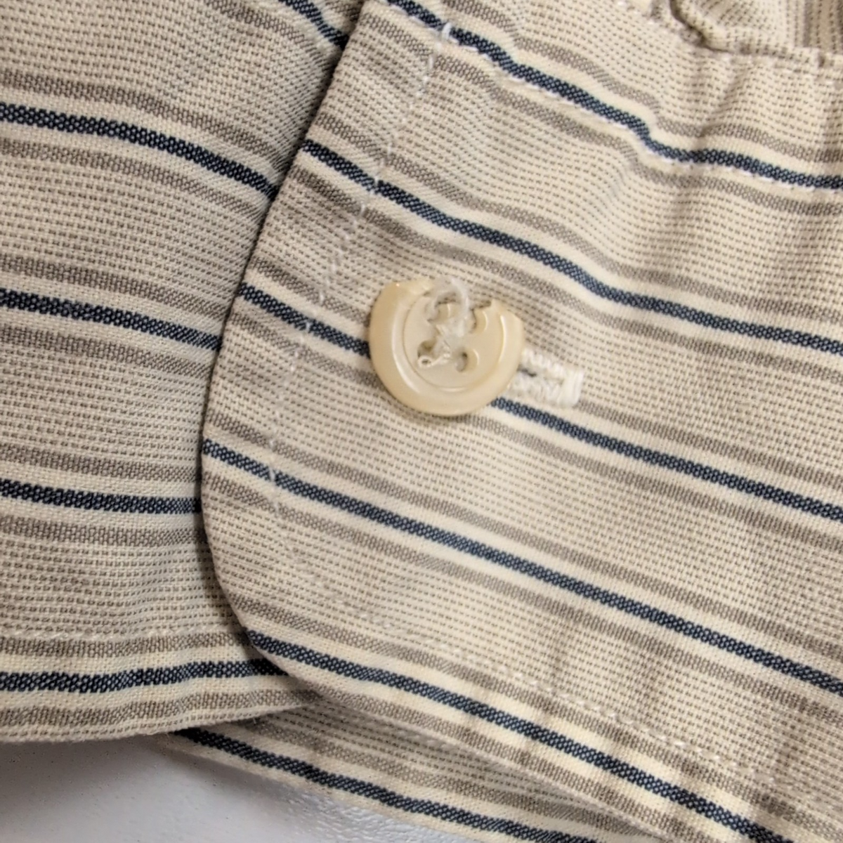 Chemise Nautica Made in USA LG Marron Rayures Col Mao 100% Coton