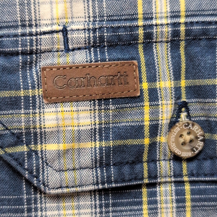 Chemise Carhartt L Oxford Bleu Jaune Carreaux Manches courtes Coton 2 Poches