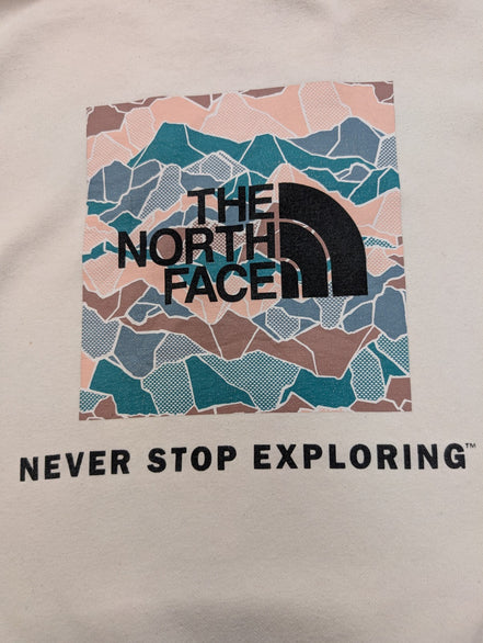 The North Face Sweat à Capuche Blanc - Grand Logo Carré au Dos - Taille XL Femme