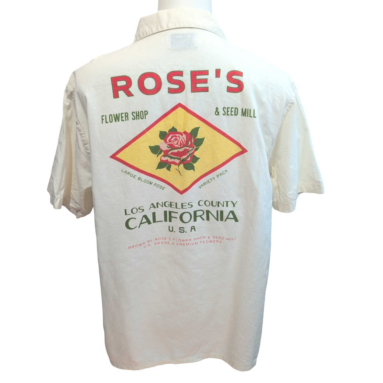 Chemise Old Navy L Crème Coton Lin Rose's California USA Imprimée mch courtes