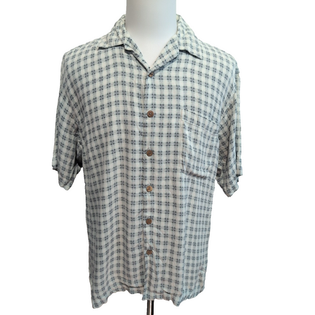 Chemise hawaïenne Tommy Bahama taille M vert à carreaux 100% soie