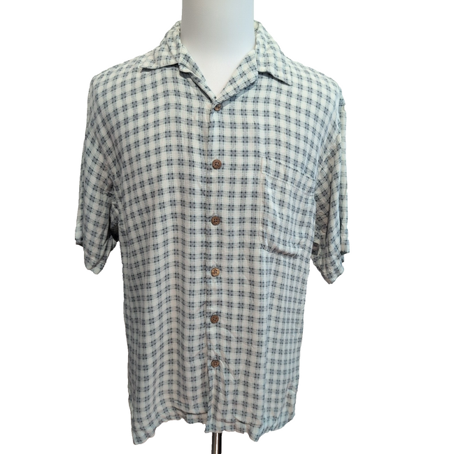 Chemise hawaïenne Tommy Bahama taille M vert à carreaux 100% soie