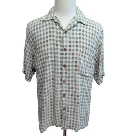 Chemise hawaïenne Tommy Bahama taille M vert à carreaux 100% soie