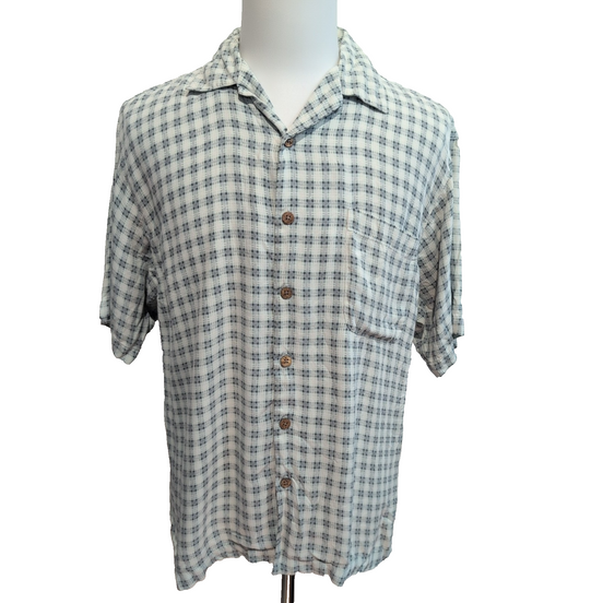 Chemise hawaïenne Tommy Bahama taille M vert à carreaux 100% soie
