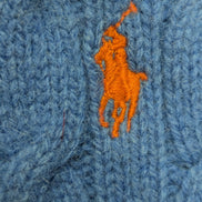 Pull Polo Ralph Lauren Torsadé Bleu Ciel Logo Orange 90% Mérinos / 10% Angora M