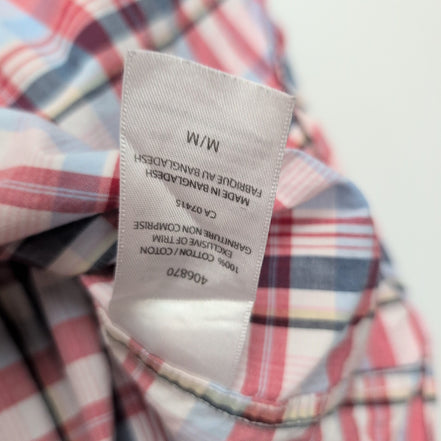 Chemise Nautica M Rouge Bleu Carreaux Manches longues Coton Logo Brodé Poche
