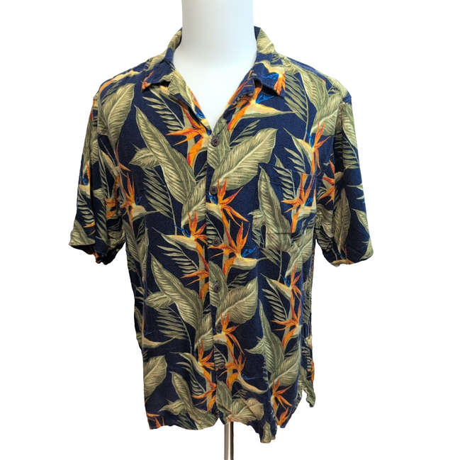 Chemise Hawaïenne Caribbean Joe L Bleu Floral Coton Rayonne Vintage