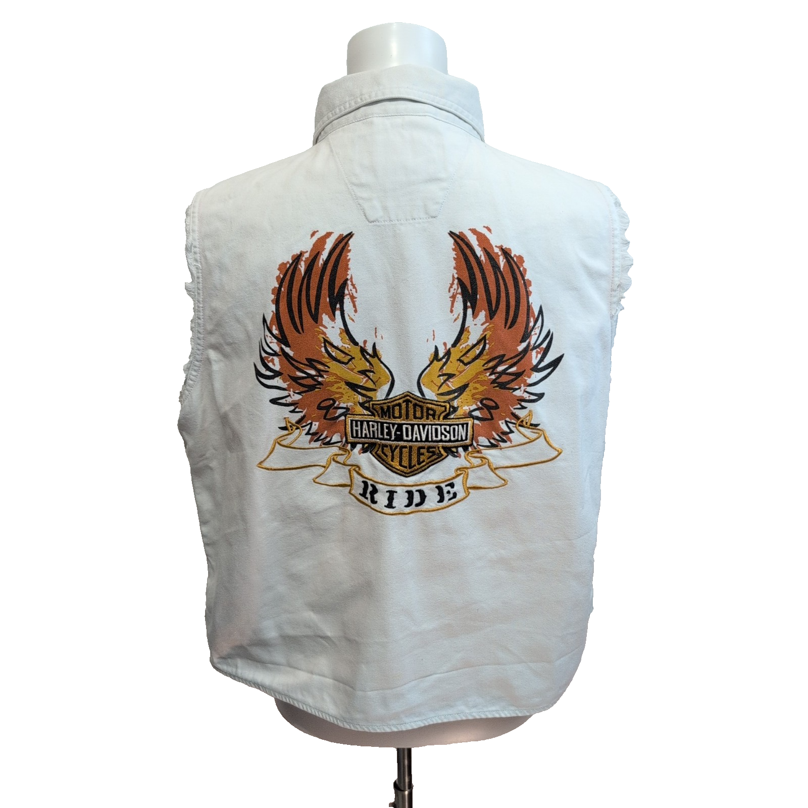 Chemise Harley-Davidson Femme XL Blanche Sans Manches Dos Brodé Ailes Ange
