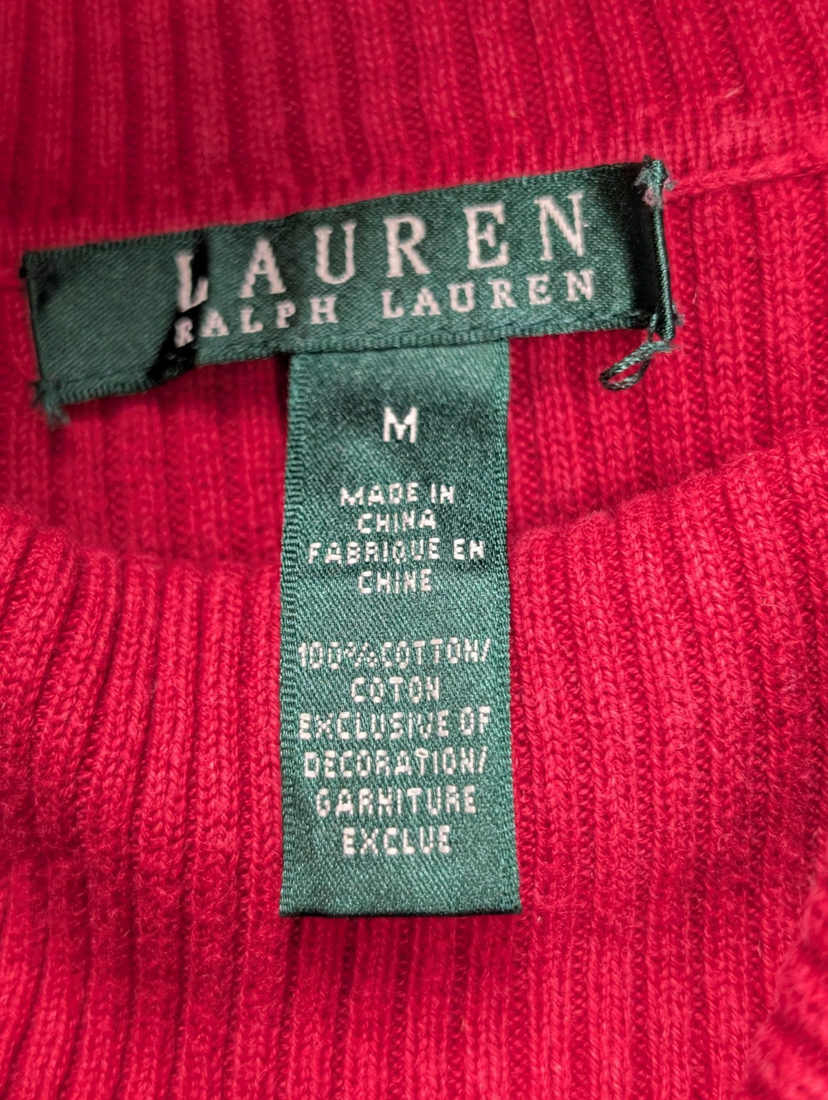 Pull LAUREN RALPH LAUREN Rouge Rayé Noir Manches Longues Col Roulé - Taille M