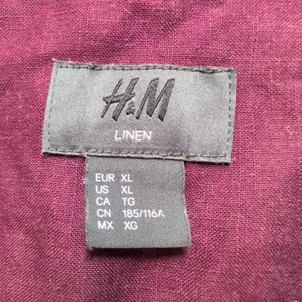 Chemise H&M 100% Lin Bordeaux Manches Longues Taille XL