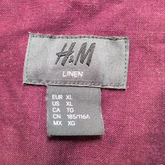 Chemise H&M 100% Lin Bordeaux Manches Longues Taille XL