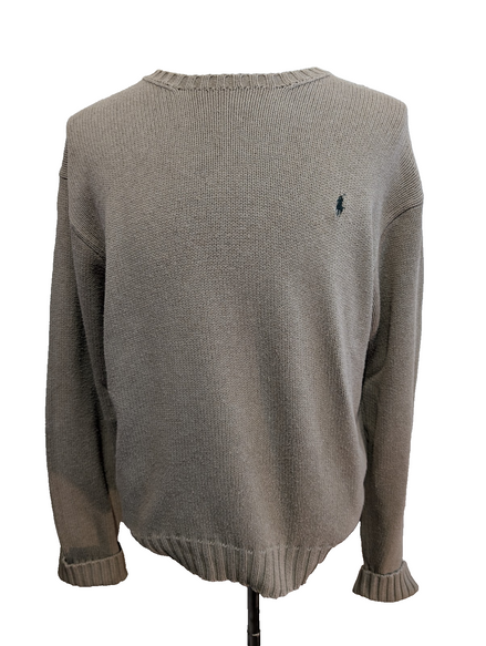 Pull Polo Ralph Lauren Beige Logo Vert - 100% Coton Maille Dense - Taille L