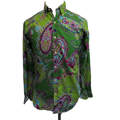 Chemise Polo Ralph Lauren S Made in Italy Cachemire Paisley Verte Rose Coton