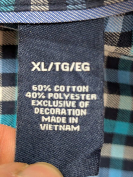 👕 CHEMISE CHAPS PERFORMANCE XL (TG) À CARREAUX BLEUS LOGO BRODÉ 60% COTON