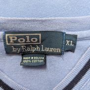 T-shirt Polo Ralph Lauren XL bleu ciel col V coton épais logo brodé