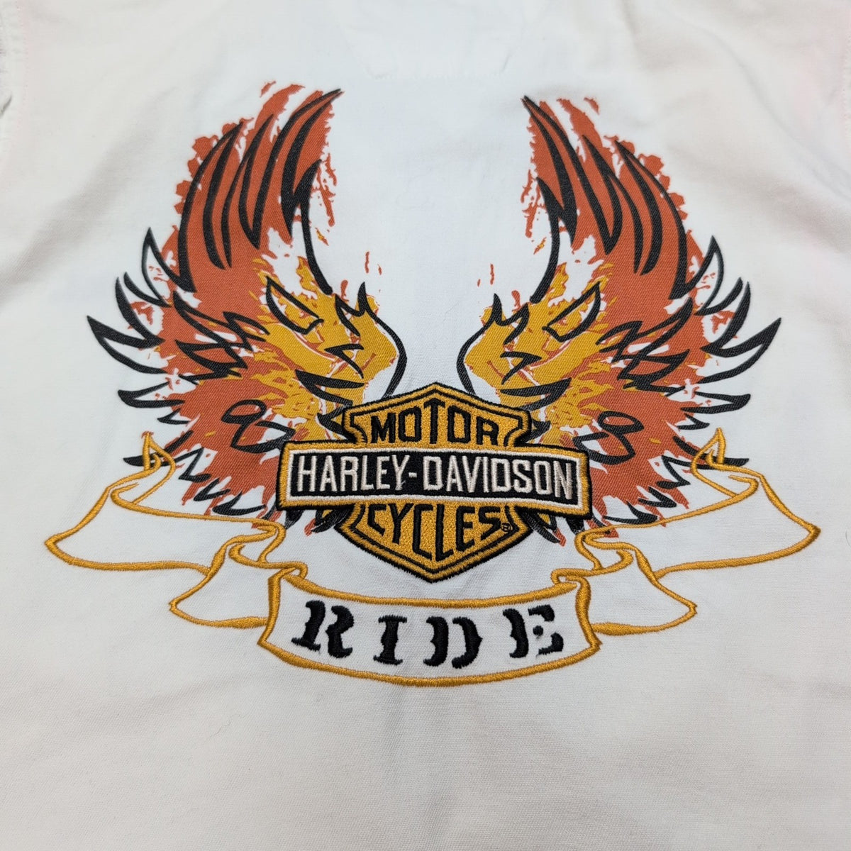 Chemise Harley-Davidson Femme XL Blanche Sans Manches Dos Brodé Ailes Ange