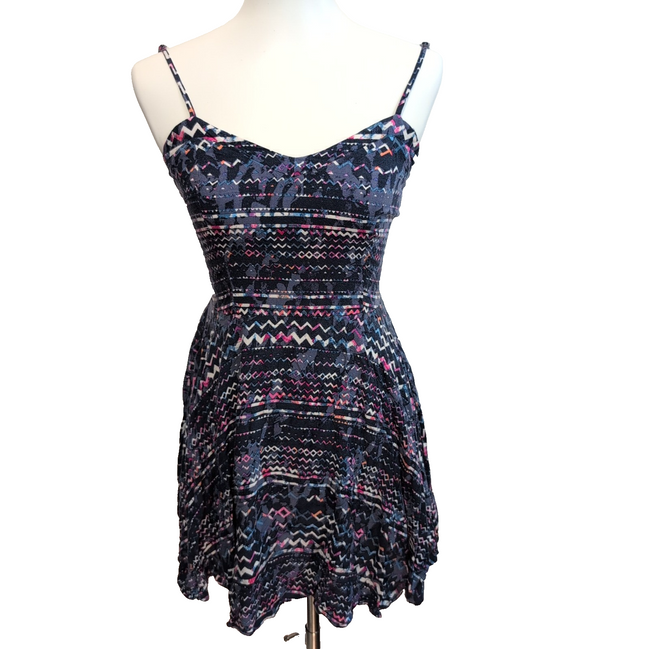 Robe d'été Femme Bretelles Réglables Viscose Motif Géométrique Bleu Rose M