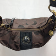 Sac Coach Signature Bandoulière Toile Marron Cuir Noir