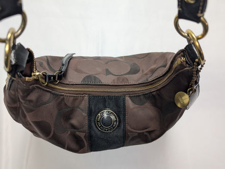 Sac Coach Signature Bandoulière Toile Marron Cuir Noir