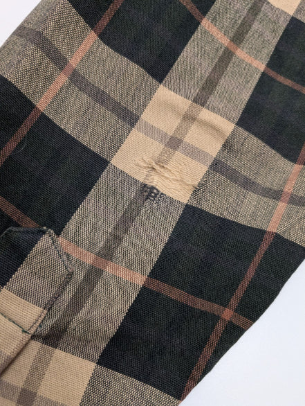 L.L. Bean Chamois Flanelle Coudes Réparés Vert Marron L USURE VINTAGE | 325S
