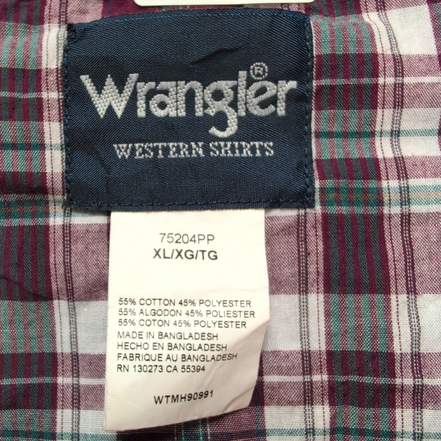 Chemise Wrangler Western Manches Longues à Carreaux Bordeaux Taille XL