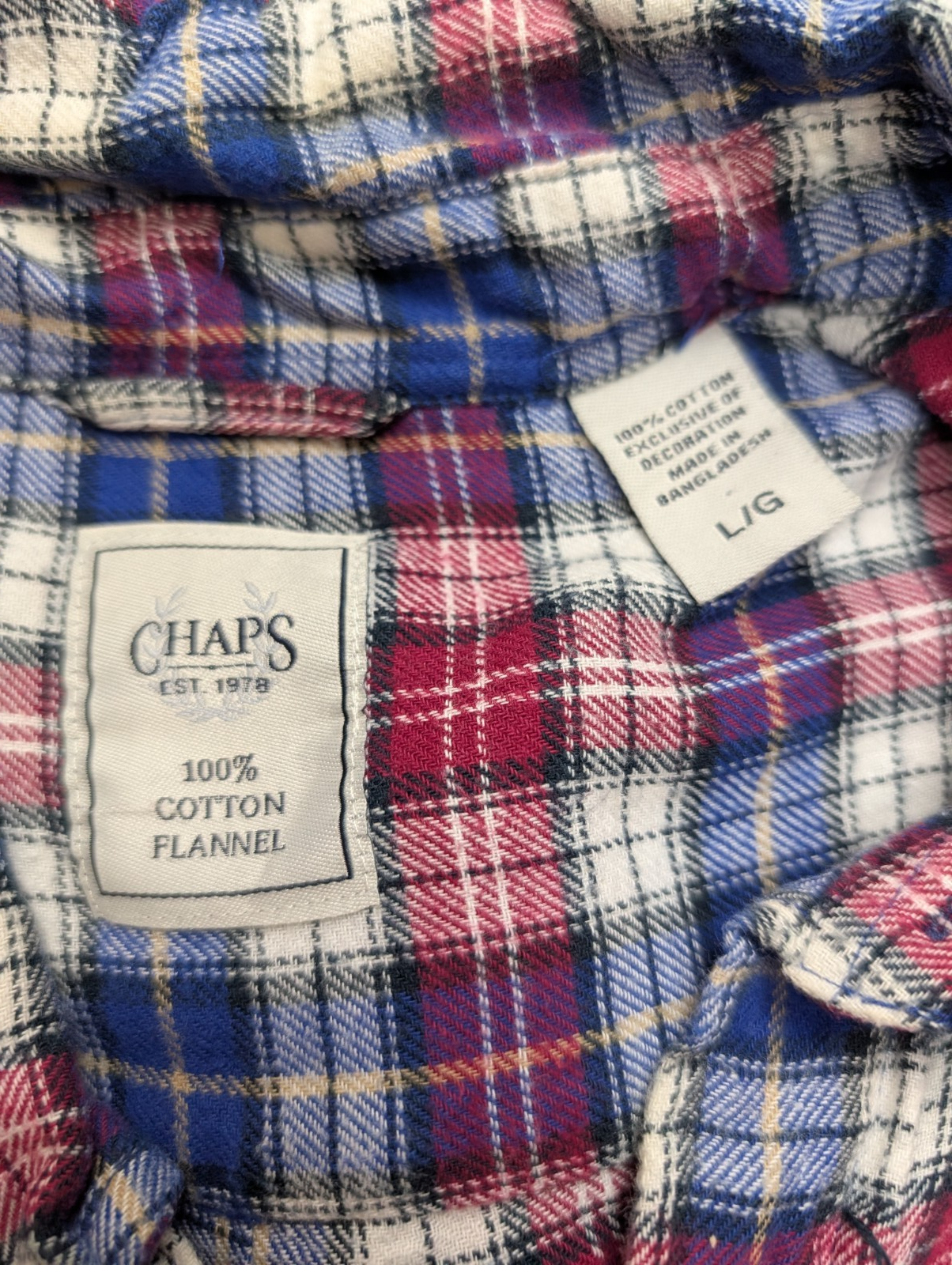 CHAPS Flanelle Fushsia Bleu L Logo Brodé EE VINTAGE 100% Coton | 313S