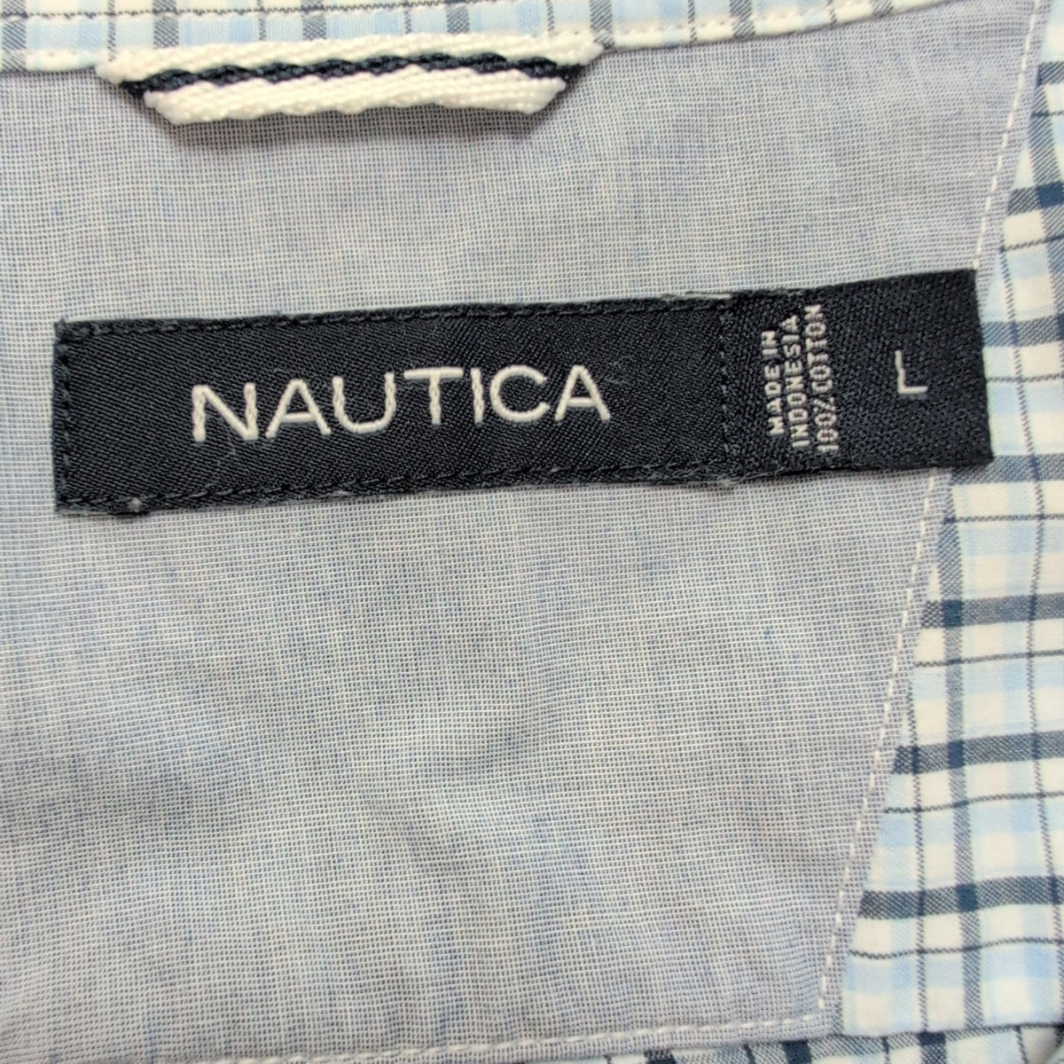Chemise Nautica L Bleu Carreaux 100% Coton Logo Manches Courtes