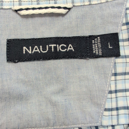 Chemise Nautica L Bleu Carreaux 100% Coton Logo Manches Courtes